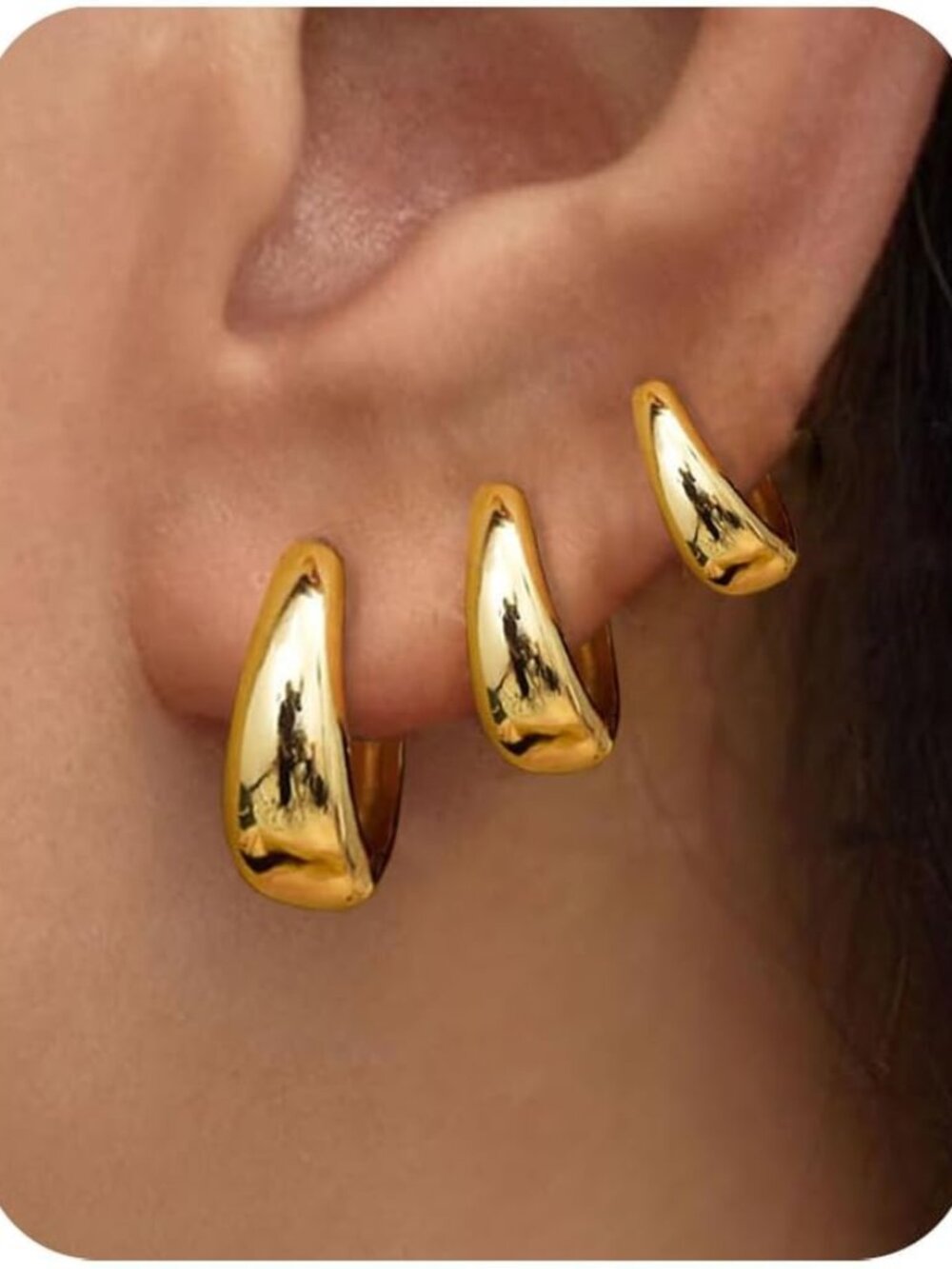 3Pairs Gold Hoop Earrings Set for Women Trendy Chunky Huggie Dainty Earring Jewe
